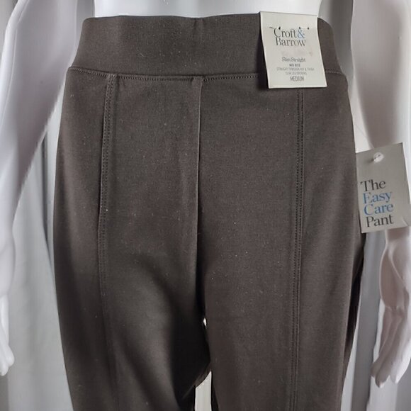 Croft & Barrow Brown Slim Straight Mid Rise Stretch Pull On Pants Size M (NWT) - Picture 3 of 12